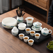 千里江山陶瓷茶具套装高档家用办公室泡茶壶盖碗茶杯中式功夫茶具