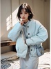 海盐蓝色短款女2024年冬季韩版时尚小个子圆领棉服外套韩系潮