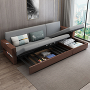 新中式实木沙发客厅多功能带贵妃转角可折叠沙发床两用小户型家具
