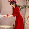 敬酒服新娘改良旗袍礼服酒红色订婚回门宴会中式结婚长裙女洋气