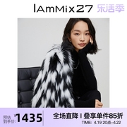 IAmMIX27冬季皮草外套女轻奢貉子毛休闲落肩黑白撞色短款圆领皮草