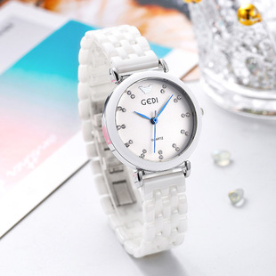 歌迪GEDI腕表时装表玫瑰金女表女白色陶瓷表带学生韩版女士手表