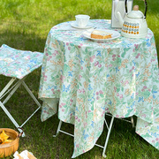 复古纯棉印花桌布法式田园餐桌布茶几小圆桌书桌布艺台布野餐布