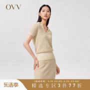 OVV春夏女装时髦立体花型小翻领宽松通勤短袖针织衫