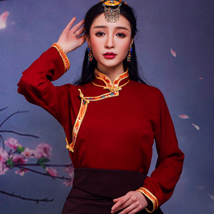 藏族服饰藏装女衬衣民族风，棉麻衬衫藏袍，西藏锅庄裙上衣藏式