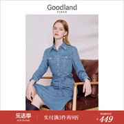 牛仔系列Goodland美地女装2023秋季经典衬衫牛仔连衣裙