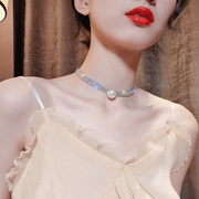 满钻珍珠项圈女日韩网红短款项链脖子饰品，choker颈带性感锁骨链