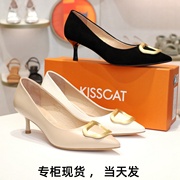 kisscat接吻猫2024尖头，羊皮高跟鞋女单鞋ka43100-16