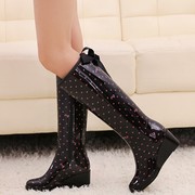 韩国高筒雨靴蝴蝶结雨鞋女春秋时尚坡跟水鞋拉链高跟胶鞋保暖