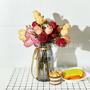 客厅餐桌假花套装绢花装饰摆件零售北欧风格仿真花束玫瑰花玫瑰