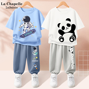 拉夏贝尔男童夏季套装，2024童装小童夏装，运动男孩儿童熊猫衣服