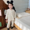 韩国儿童家居服，秋季纱布纯棉睡衣女童，双层泡泡纱长袖套装男童