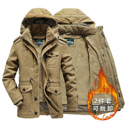 冬季棉衣男士棉袄工装东北大衣，加绒加厚可拆卸内胆棉服中长款外套