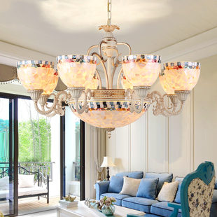 地中海风格田园客厅吊灯，欧式卧室法式复古港式手工艺术氛围贝壳灯