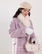 防风保暖百搭外套高级中长款大衣，浅紫色大衣新中式秋冬气质西装领