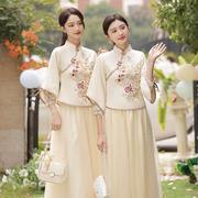 中式伴娘服女冬季2023汉服姐妹装结婚礼服，小个子旗袍伴娘团裙