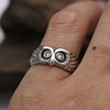男女猫头鹰戒指s925纯银个性潮流白锆石(白锆石，)做旧尾戒时尚泰银指环