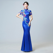 走秀旗袍2023中国风舞台，演出服主持人服装，高端鱼尾礼服裙女