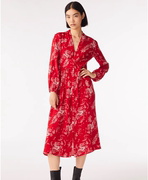 ba&sh2024龙年系列红色V长袖中长款法式连衣裙女1E24DELE