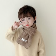 韩版儿童围巾男童潮洋气贴标百搭保暖围脖纯色长巾女宝宝脖套冬天