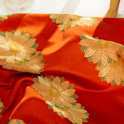 橘红色两生花提花装裱礼盒周岁礼服枕手帐茶垫复古中式马甲布料
