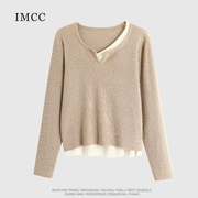 imcc设计感小众洋气拼接假两件套头，针织衫女宽松显瘦长袖毛衣上衣