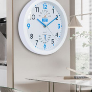 家用静音石英钟表圆形挂钟客厅时尚现代时钟温湿度计创意简约挂表