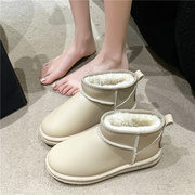 松糕厚底雪地靴女2023年冬季皮面短筒增高棉鞋保暖加绒面包鞋