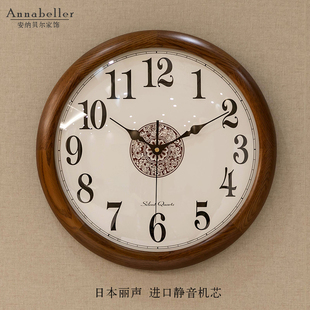 新中式实木钟表挂钟客厅挂表壁，时钟静音墙表挂墙中式钟简约(钟简约)石英钟