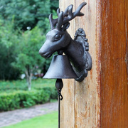 欧式铸铁麋鹿鹿角鹿头门铃铃铛法式仿古铁艺壁饰庭院花园手摇铃