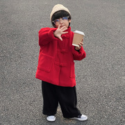 唐装男童冬季宝宝新年拜年服儿童中国风小男孩，过年红色加厚呢大衣