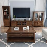 美式全实木电视柜胡桃色茶几电视柜组合套装小户型简约白蜡木家具