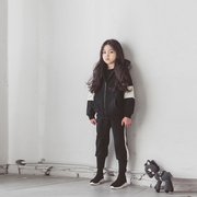 韩版童装女童时尚潮，运动套装中大儿童加绒加厚连帽卫衣长裤两件套