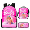 跨境芭比公主书包三件套粉色barbie女孩书包大容量学生背包