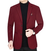 高档24春季中年男士酒，红色西装外套休闲免烫，爸爸装羊毛呢西服