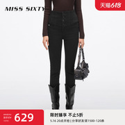 Miss Sixty牛仔裤女四扣超高腰显瘦百搭黑色修身复古小脚铅笔裤