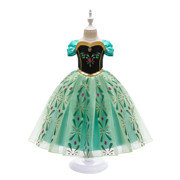 女童安娜公主裙连衣裙角色扮演冰雪奇缘迪士尼夏季薄款浅绿色礼服