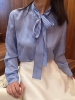条纹真丝衬衫飘带单排扣女士上衣长袖百搭款舒适个性