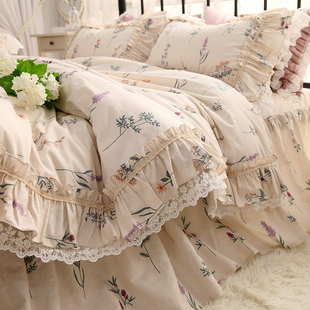 法式韩式复古公主风，田园花卉全棉纯棉，床裙款床上用品被套四件套