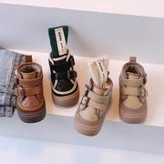 儿童高帮鞋男童鞋子秋冬款，2022年韩版加绒棉鞋，板鞋皮面百搭运动鞋