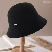 羊毛针织渔夫帽女加厚保暖休闲百搭纯色帽子冬季盆帽显脸小黑色帽
