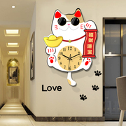 2023餐厅招财猫大气钟表挂钟客厅网红创意表家用简约挂墙时钟