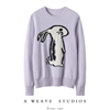 2024春明星同款少女毛衣纯山羊绒衫浅紫色小白兔子动物图案