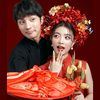 中式婚纱摄影红色簪花发箍古风，汉服拍摄写真道具手工头饰民族风