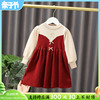 女童毛衣裙(毛衣裙)春秋，款2024韩版儿童，中小童红色加绒女宝宝针织裙子