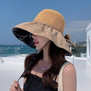 帽子女夏季大檐渔夫帽户外防晒帽防紫外线黑胶遮脸遮阳沙滩太阳帽