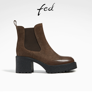 fed加绒短靴冬季靴子弹力时装靴厚底瘦瘦靴女款R1128-YAB867