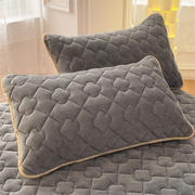 秋冬季加厚牛奶绒夹棉枕套一对装简约风珊瑚绒保暖枕头套单人家用