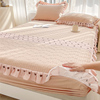 粉色韩版全棉花边夹棉床笠床罩单件纯棉床垫保护防尘套被套四件套