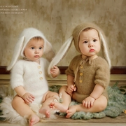 宝宝百天满月拍照影楼艺术照毛线小兔造型服装新生儿童摄影衣服